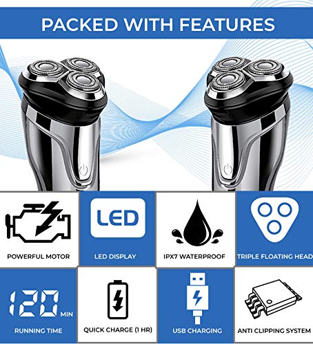 3D Rechargeable Electric Shaver IPX7 Waterproof Wet and Dry Men's Rotary Shaver with Pop-up Trimmer - Image 2