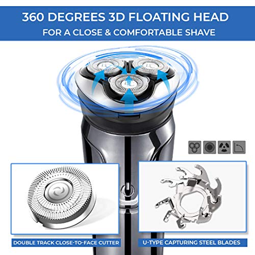 3D Rechargeable Electric Shaver IPX7 Waterproof Wet and Dry Men's Rotary Shaver with Pop-up Trimmer - Image 3